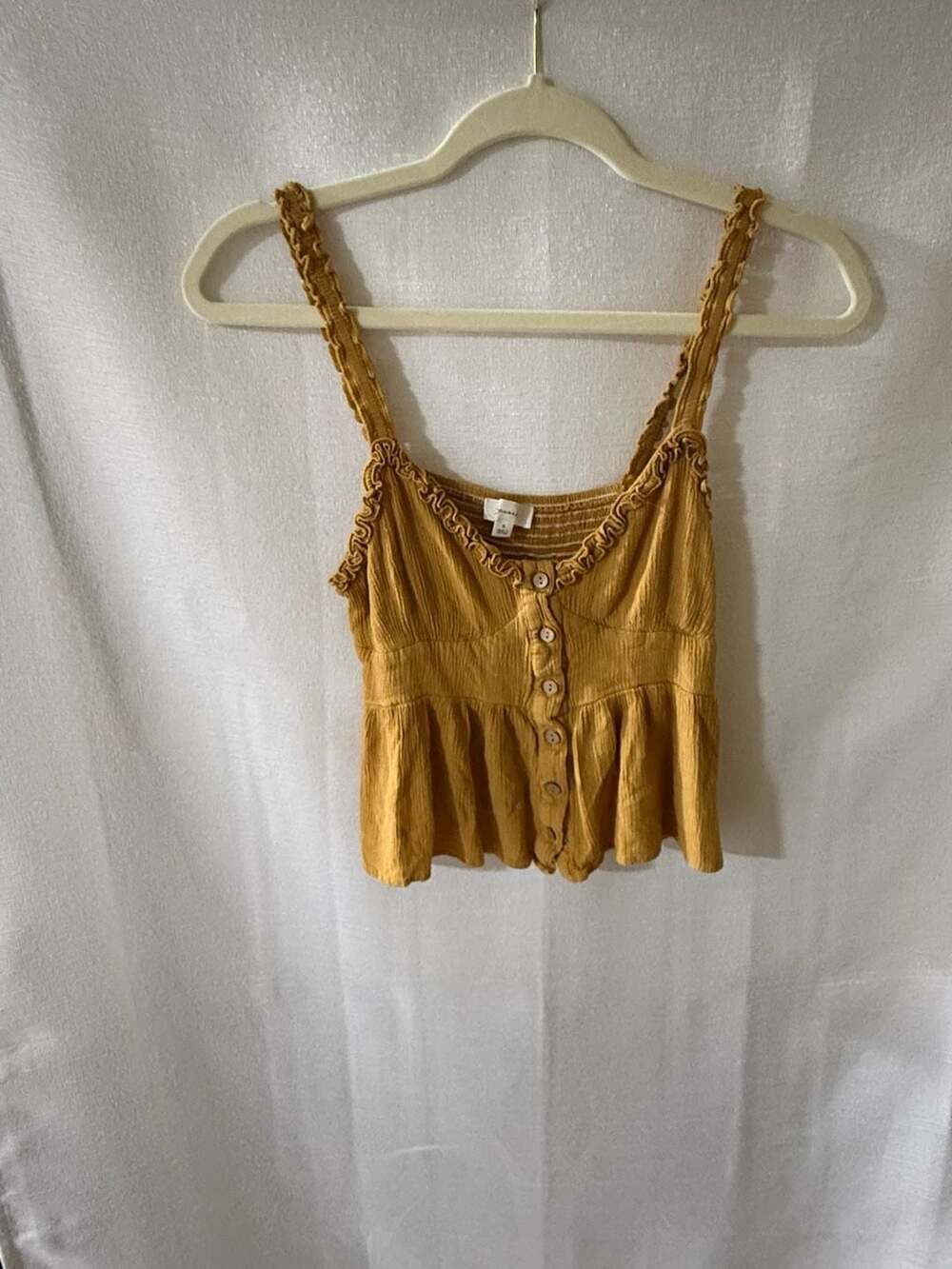 Becool Mustard Yellow Ruffled Peplum Button-Front Tank Top Size S